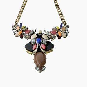 J Crew Pendant Choker Statement Bib Necklace Rhinestones Gold Tone Mixed Media